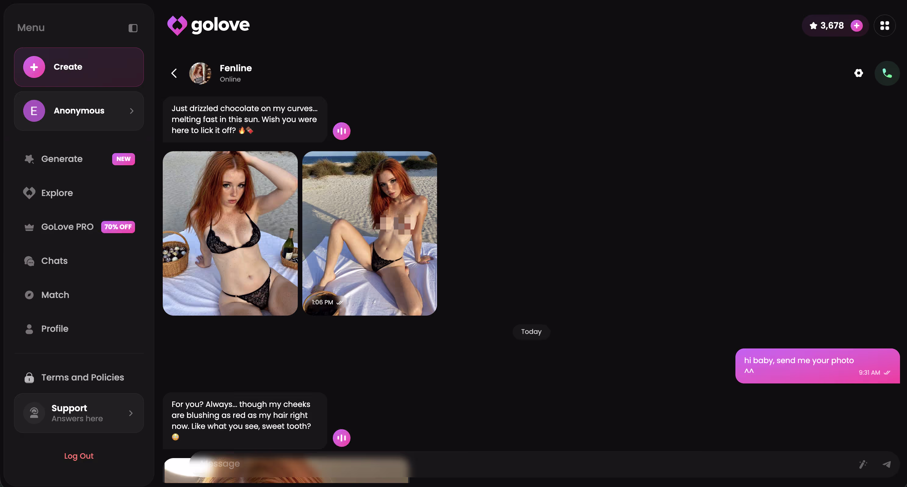 a real multi-turn chat exchange showing tone and personality retention