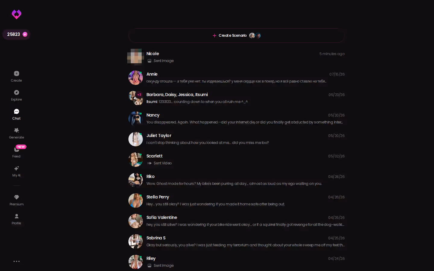 The GoLove.ai chats inbox, where every ongoing story is one tap away